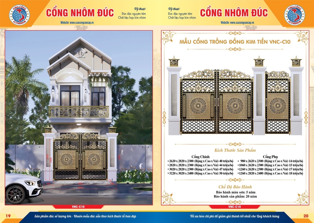 Thông số kỹ thuật cổng nhôm đúc kim tiền VNC-C10